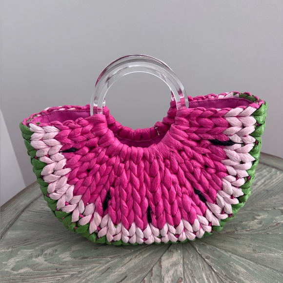 NWT Kate Spade Watermelon Woven Straw Small Tote Picnic Perfect Pink Multi - Picture 14 of 16